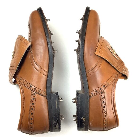 Vintage Etonic Men Golf Shoes 8 D Brown Tan Leather Oxford Brogue Metal Spikes main image 4